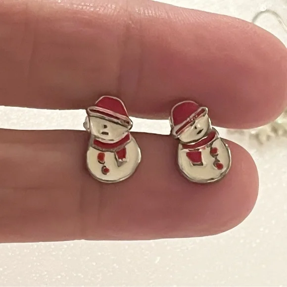 Three Sets of Christmas Earrings Snowmen, Snowflakes, & Jingle Bells Silver Tone - Picture 6 of 13